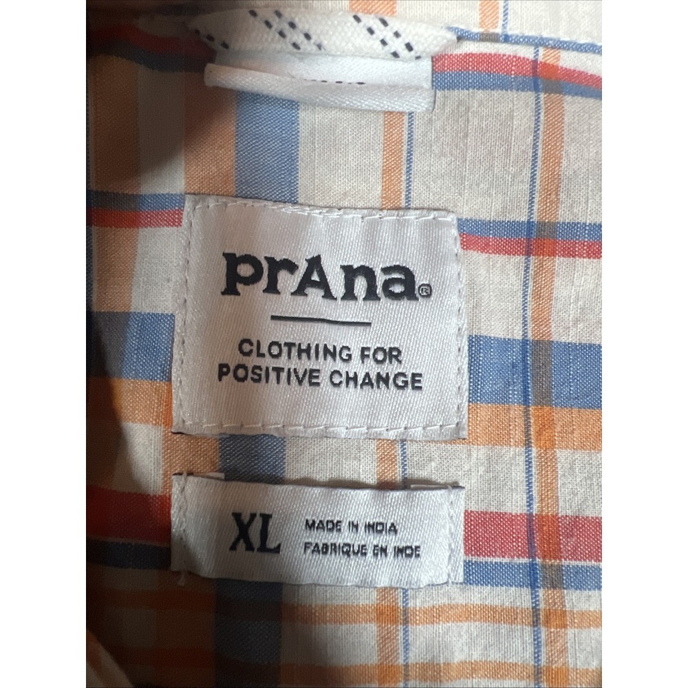Prana Plaid Button Up Shirt Mens Sz XL Multicolor, Casual Short Sleeve Beach - Picture 3 of 8